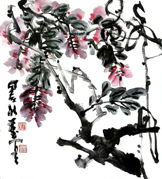 写意紫藤装饰画