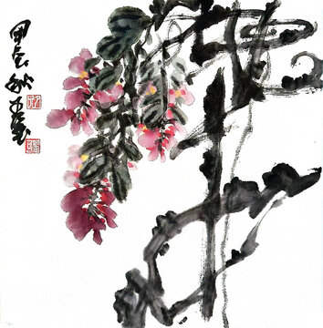 写意紫藤装饰画