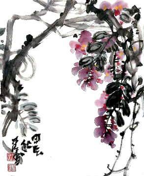 写意紫藤装饰画