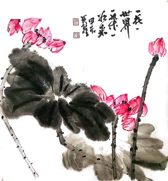 写意荷花装饰画