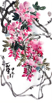 写意紫藤装饰画