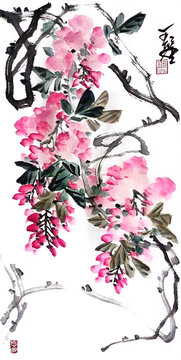 写意紫藤装饰画