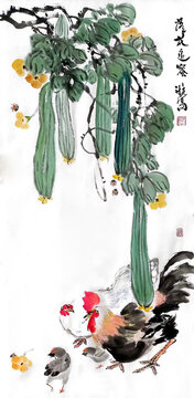 写意丝瓜装饰画