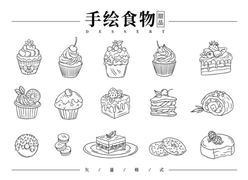 手绘蛋糕线稿