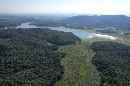 绿色山林农田水库