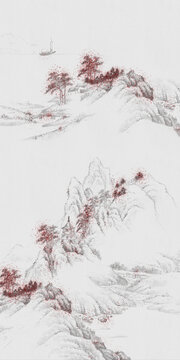 玄关山水挑高别墅背景墙