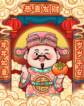 喜神年画吉神新年插画