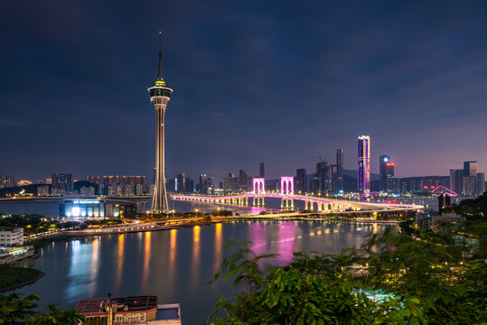 澳门半岛地标建筑夜景