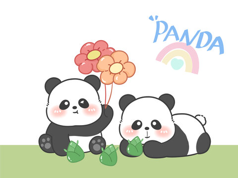 卡通熊猫插画动物印花