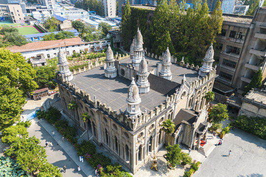 武汉古德寺建筑航拍景观