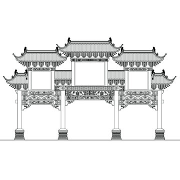 牌楼牌坊立面线稿图