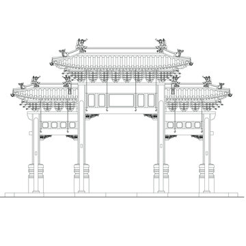 牌楼立面线稿图