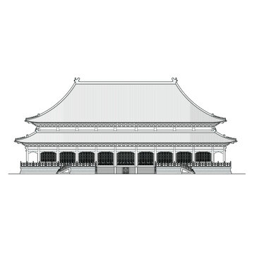 故宫太和殿立面线稿图