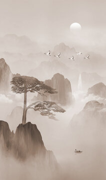 迎客松山水画
