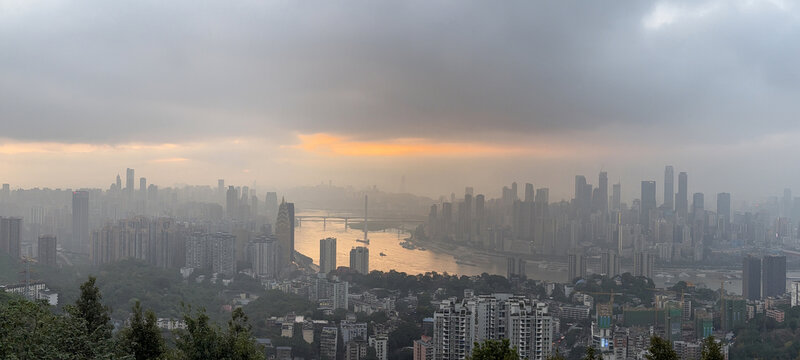 山城雾都重庆城市晚霞全景