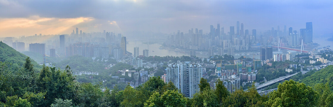 山城雾都重庆城市晚霞全景