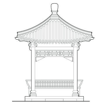 北方方亭立面线稿图