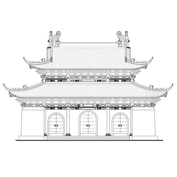 大殿立面线稿图
