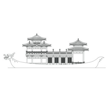 龙船立面线稿图