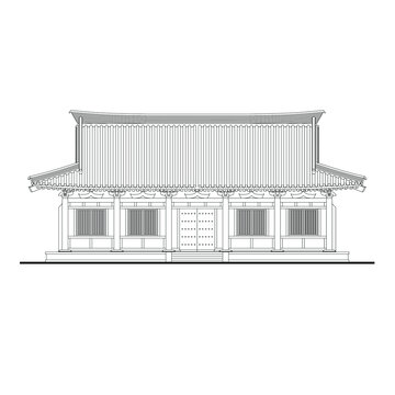 唐风古建立面线稿图