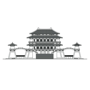 紫云楼立面线稿图
