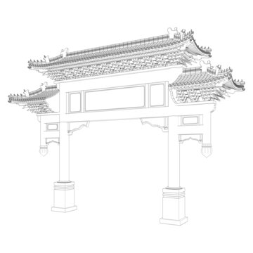 牌楼牌坊透视线稿画