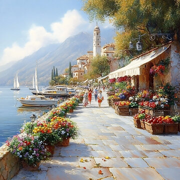 油画地中海风景画