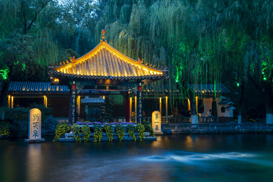 山东济南趵突泉菊展夜景