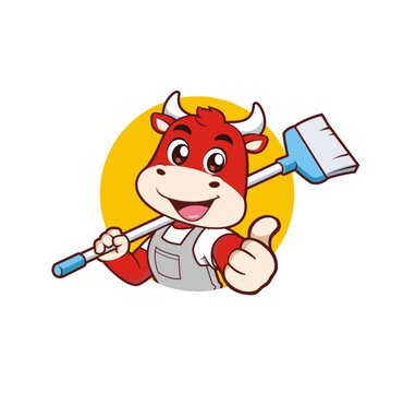 卡通可爱小牛保洁工头像矢量图