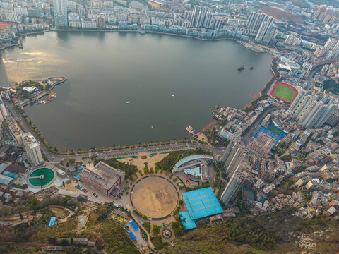 航拍云南红河州个旧市城市风光