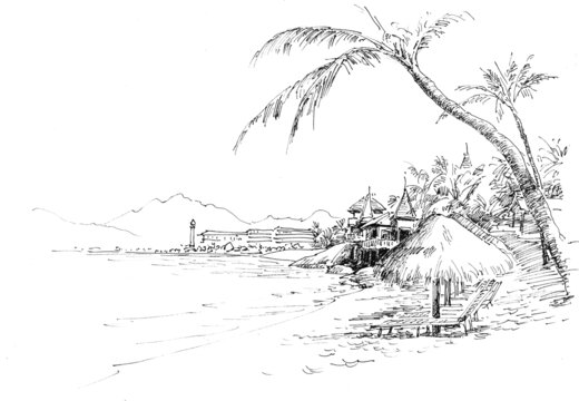 海南分界洲岛钢笔画