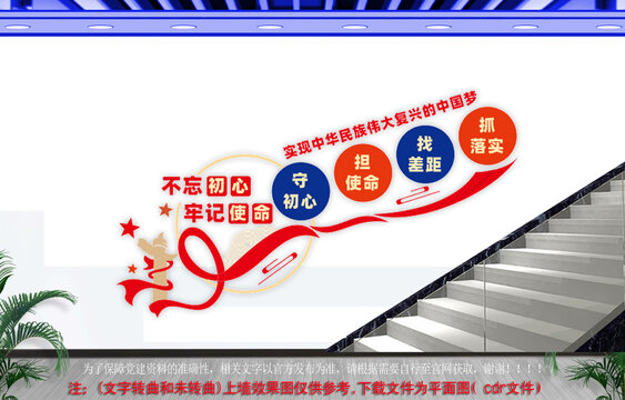 不忘初心牢记使命楼梯文化墙