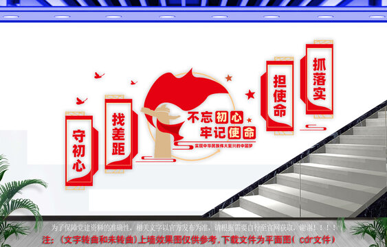 不忘初心牢记使命楼梯文化墙