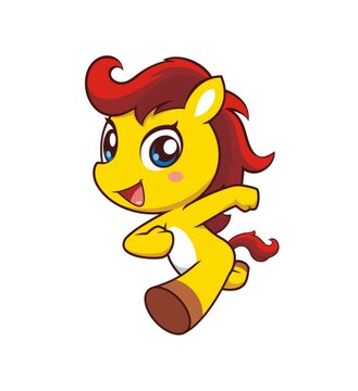 卡通可爱小马奔跑形象矢量图
