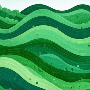 绿色山水线条