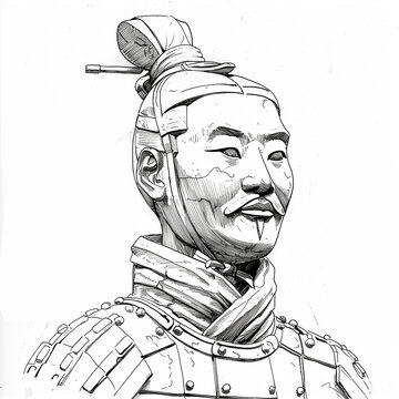 兵马俑黑白线稿
