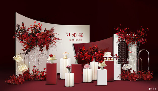 酒红色婚礼手绘效果图