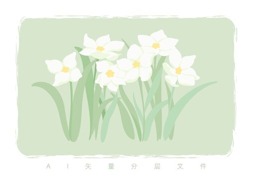 手绘水仙花可爱卡通花朵图案系列
