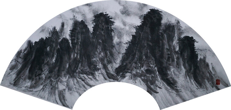 崇山峻岭写意水墨山水画
