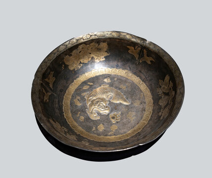 摩羯纹金花银盆