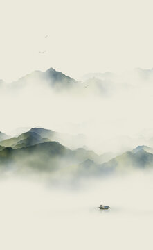 极简新中式山水画
