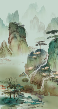 中式玄关山水装饰画挂画