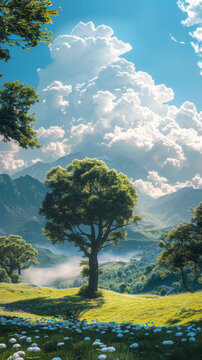 美丽的山谷草地风景