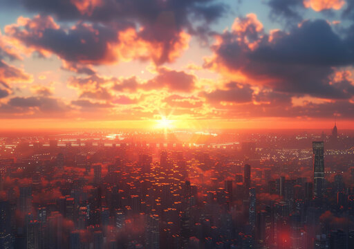 梦幻都市日出景象
