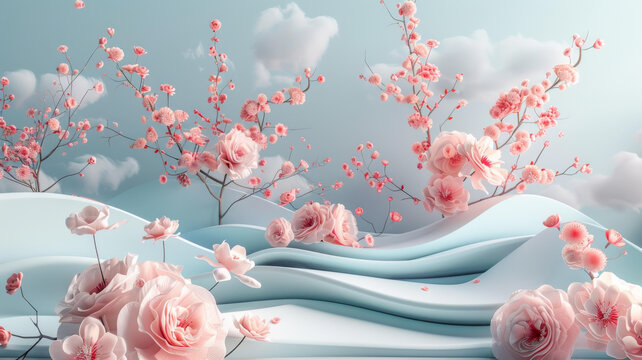 梦幻粉嫩花朵场景设计