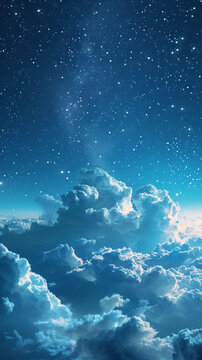 星空下的蓝色天空和白色云朵