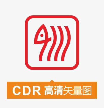 鱼水方形印章LOGO矢量图