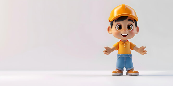 卡通建筑工人微笑招手