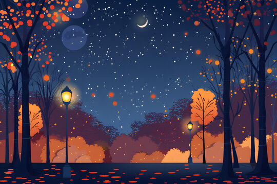 夜空繁星与弯月