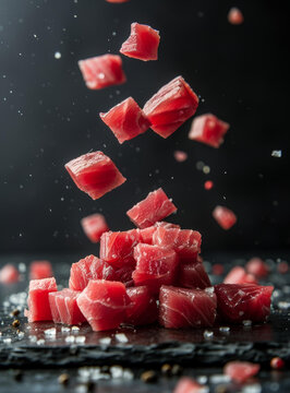 坠落的生金枪鱼肉块